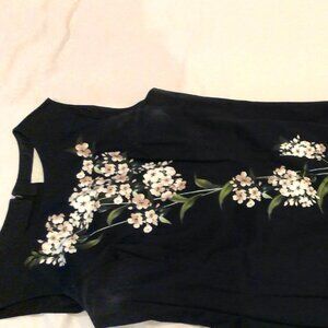 CAROLINE HERERRA Cotton sheath dress. Black w/hand-painted floral design. Sz 14